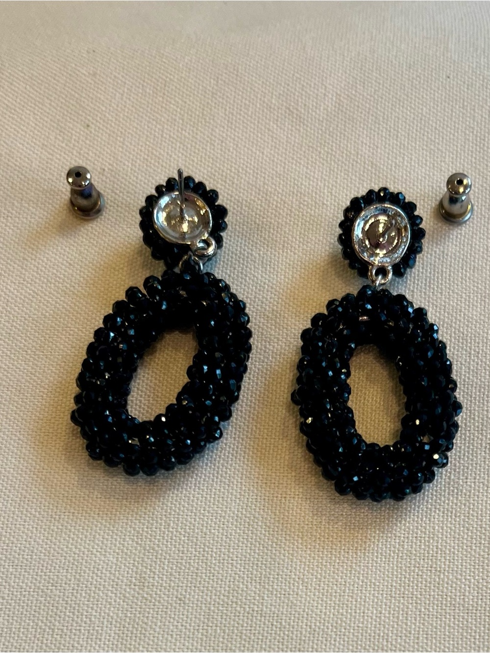 Vintage Black Beaded Hoop Drop Earrings - Women Jewelry - Picture 9 of 16